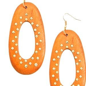 1 pair Studded Wood Geo Drop Earrings